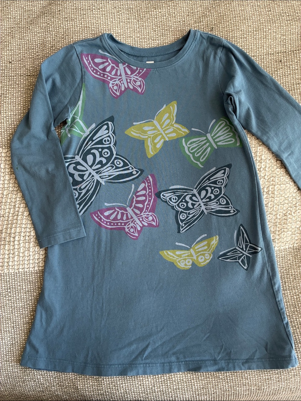 Tea Collection Slate Blue Long Sleeve Butterfly Tee Dress